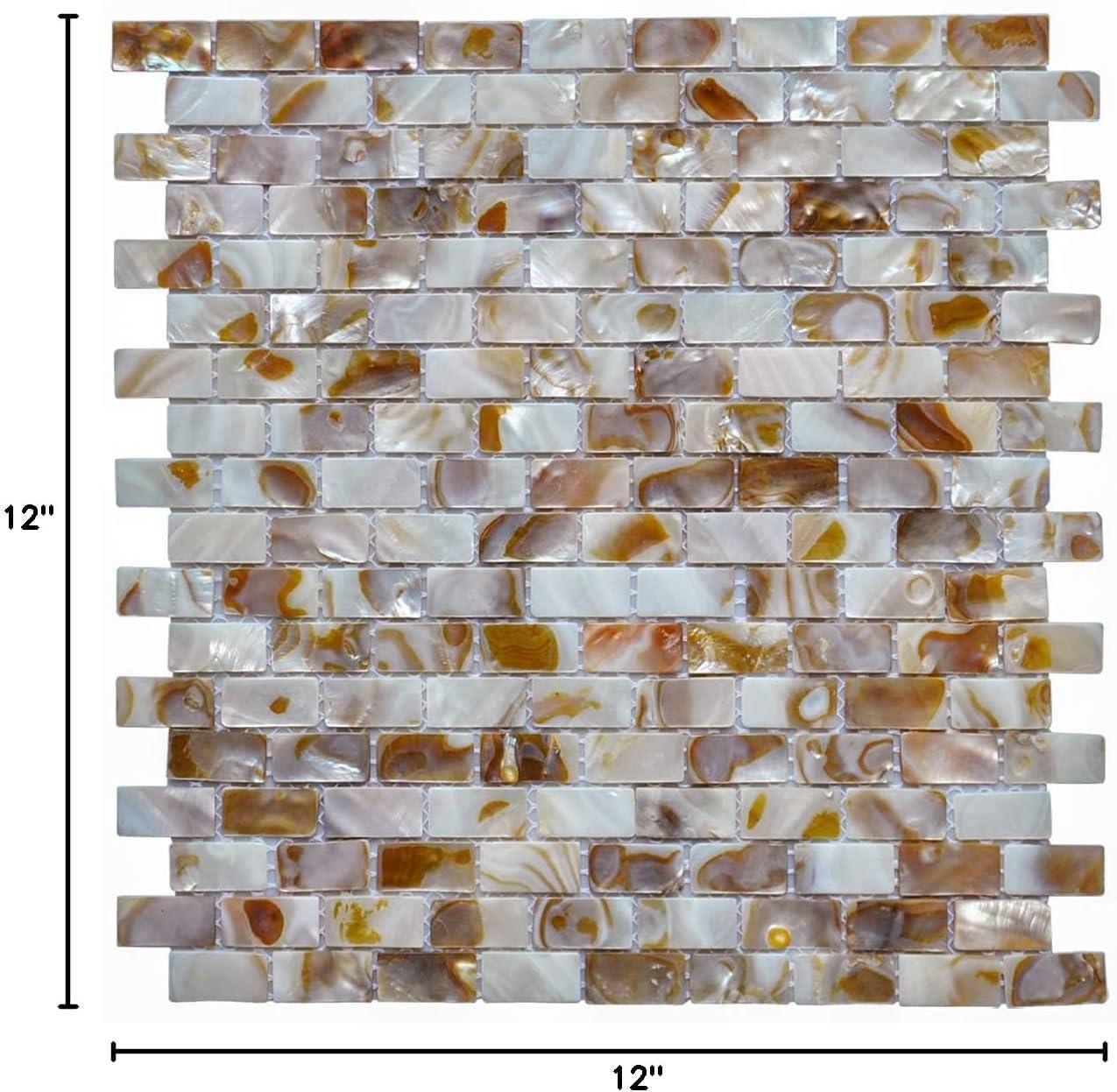 imageArt3d Mother of Pearl Shell Mini Square Seamless Mosaic Tile for Kitchen Backsplash White 12quot L X 12quot Wbrown gray  1pc