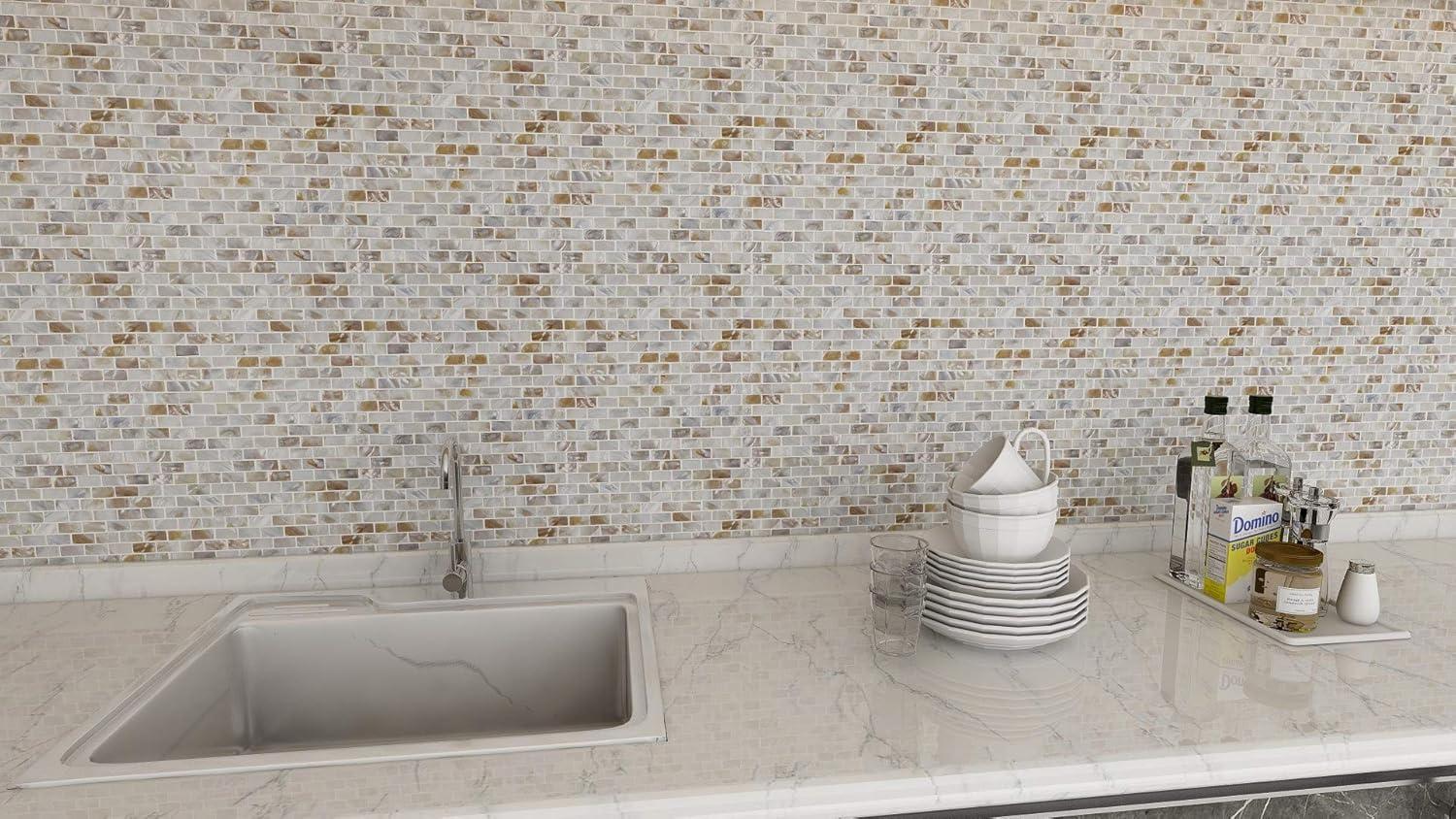 imageArt3d Mother of Pearl Shell Mini Square Seamless Mosaic Tile for Kitchen Backsplash White 12quot L X 12quot Wbrown gray  1pc