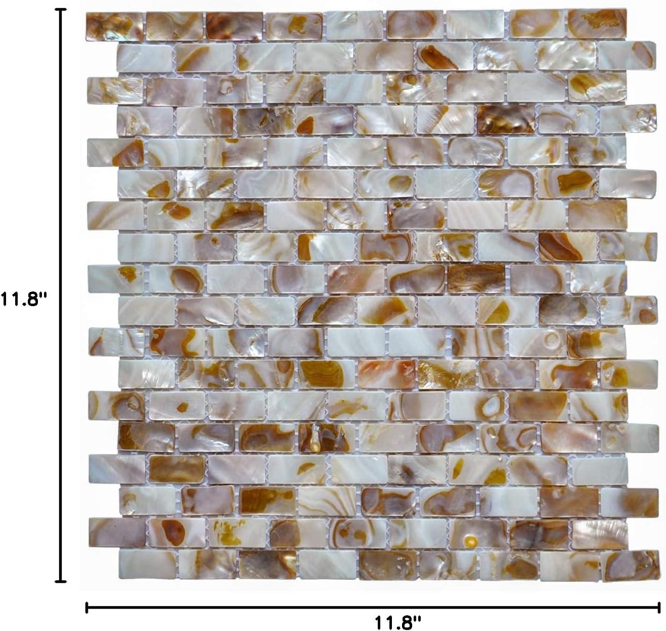 imageArt3d Mother of Pearl Shell Mini Square Seamless Mosaic Tile for Kitchen Backsplash White 12quot L X 12quot Wbrown gray
