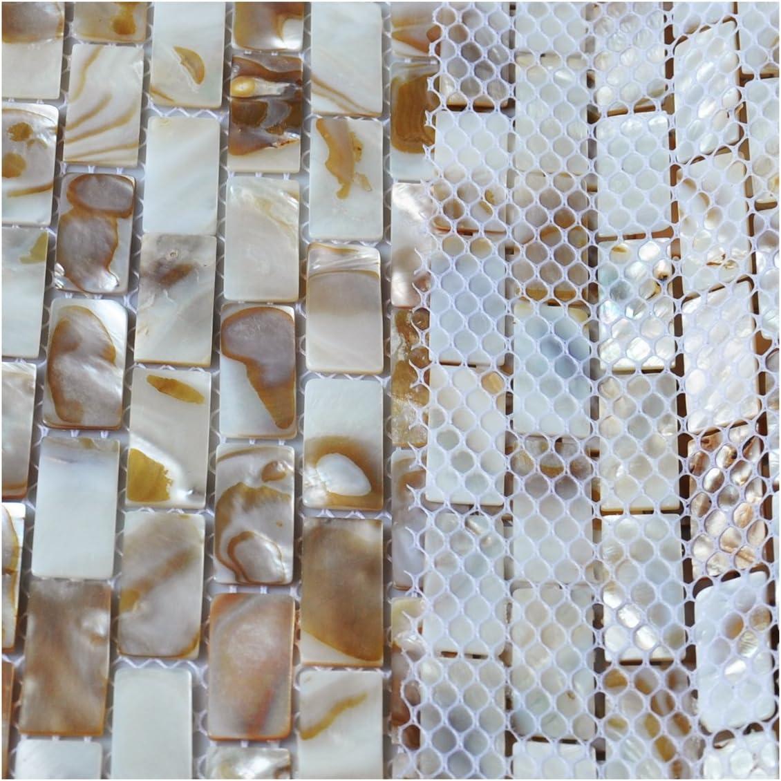 imageArt3d Mother of Pearl Shell Mini Square Seamless Mosaic Tile for Kitchen Backsplash White 12quot L X 12quot Wbrown gray
