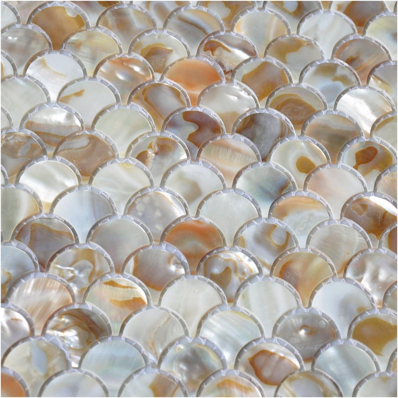 imageArt3d Mother of Pearl Shell Mini Square Seamless Mosaic Tile for Kitchen Backsplash White 12quot L X 12quot Wbrown pearl