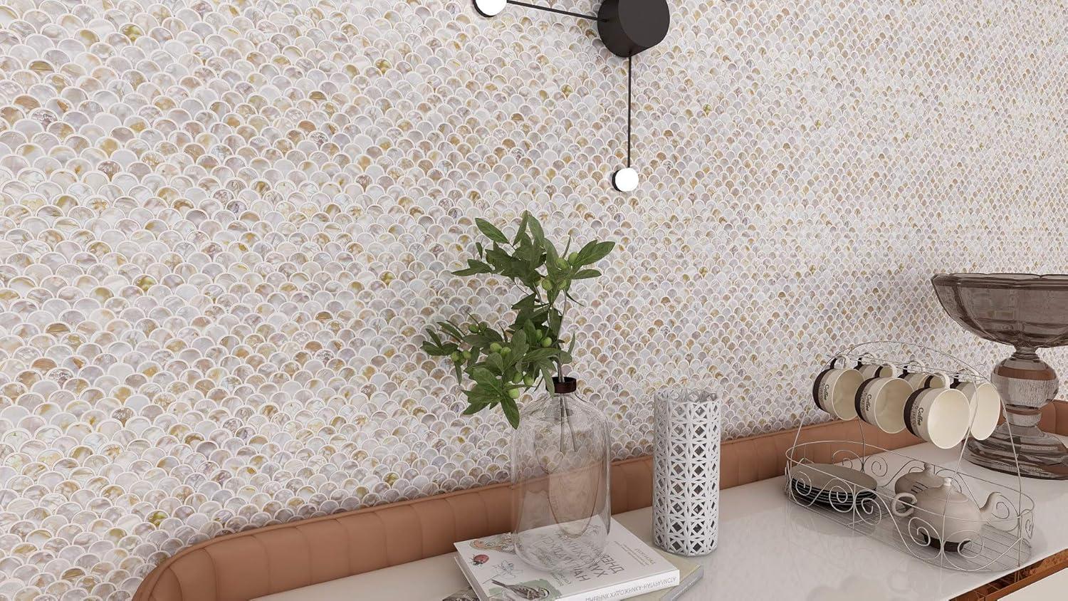 imageArt3d Mother of Pearl Shell Mini Square Seamless Mosaic Tile for Kitchen Backsplash White 12quot L X 12quot Wbrown pearl
