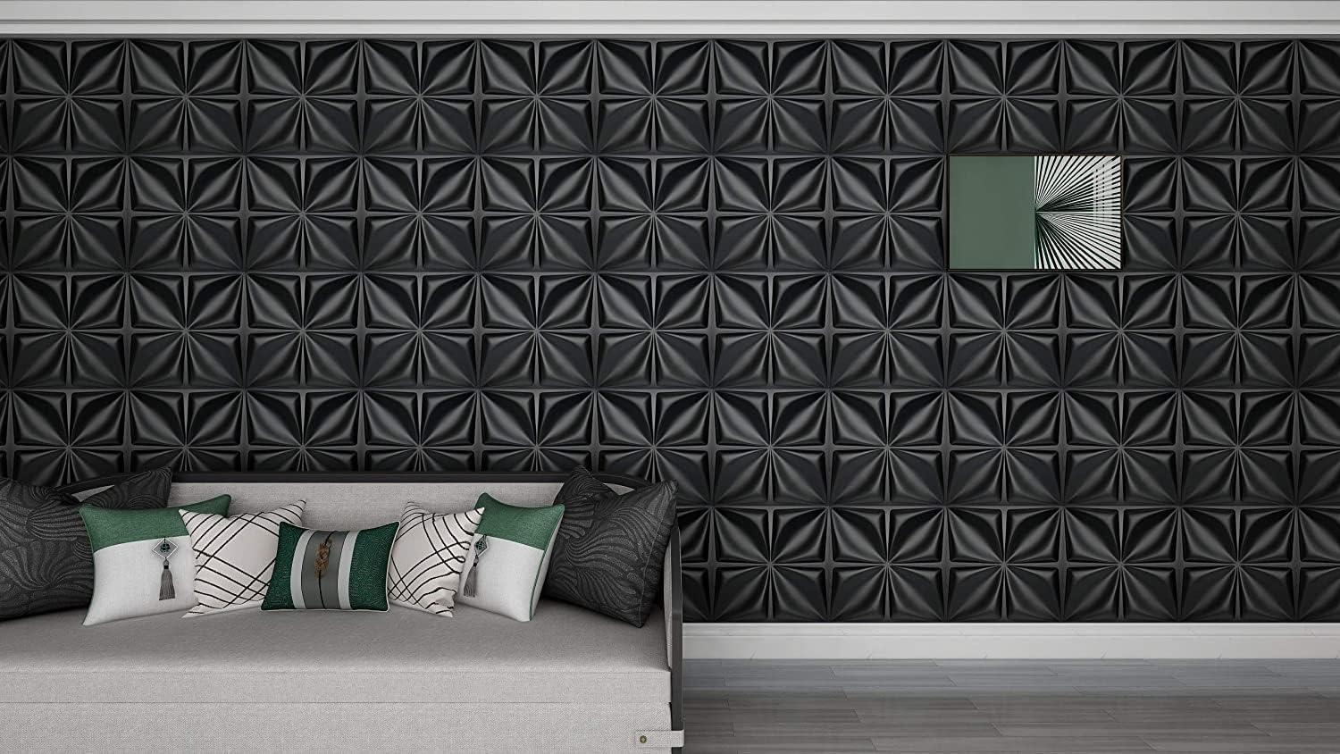 imageArt3d Navy Blue 3D Wall Panel PVC Flower Design Cover 3 Sq Meter for Interior Wall Decor in Living Room Bedroom Lobby Office Shopping MallBlack