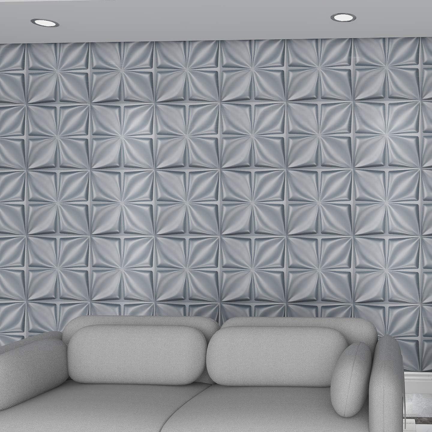 imageArt3d Navy Blue 3D Wall Panel PVC Flower Design Cover 3 Sq Meter for Interior Wall Decor in Living Room Bedroom Lobby Office Shopping MallGray