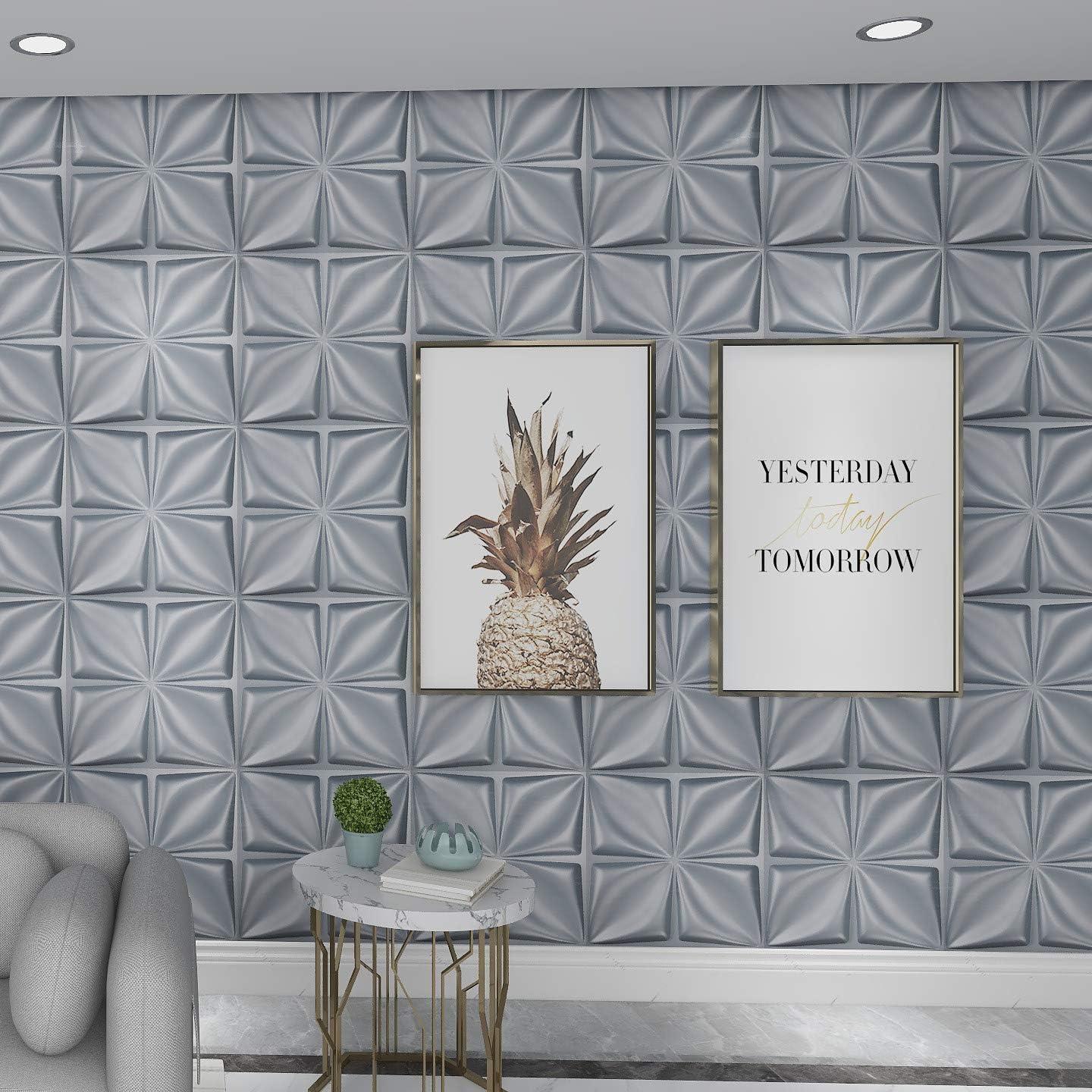 imageArt3d Navy Blue 3D Wall Panel PVC Flower Design Cover 3 Sq Meter for Interior Wall Decor in Living Room Bedroom Lobby Office Shopping MallGray