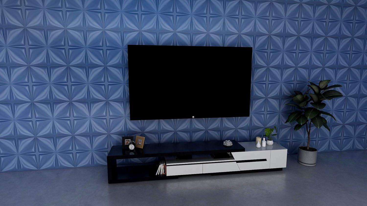 imageArt3d Navy Blue 3D Wall Panel PVC Flower Design Cover 3 Sq Meter for Interior Wall Decor in Living Room Bedroom Lobby Office Shopping MallNavy Blue