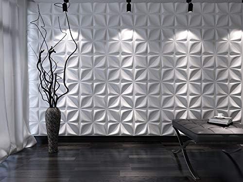 imageArt3d Navy Blue 3D Wall Panel PVC Flower Design Cover 3 Sq Meter for Interior Wall Decor in Living Room Bedroom Lobby Office Shopping MallWhite