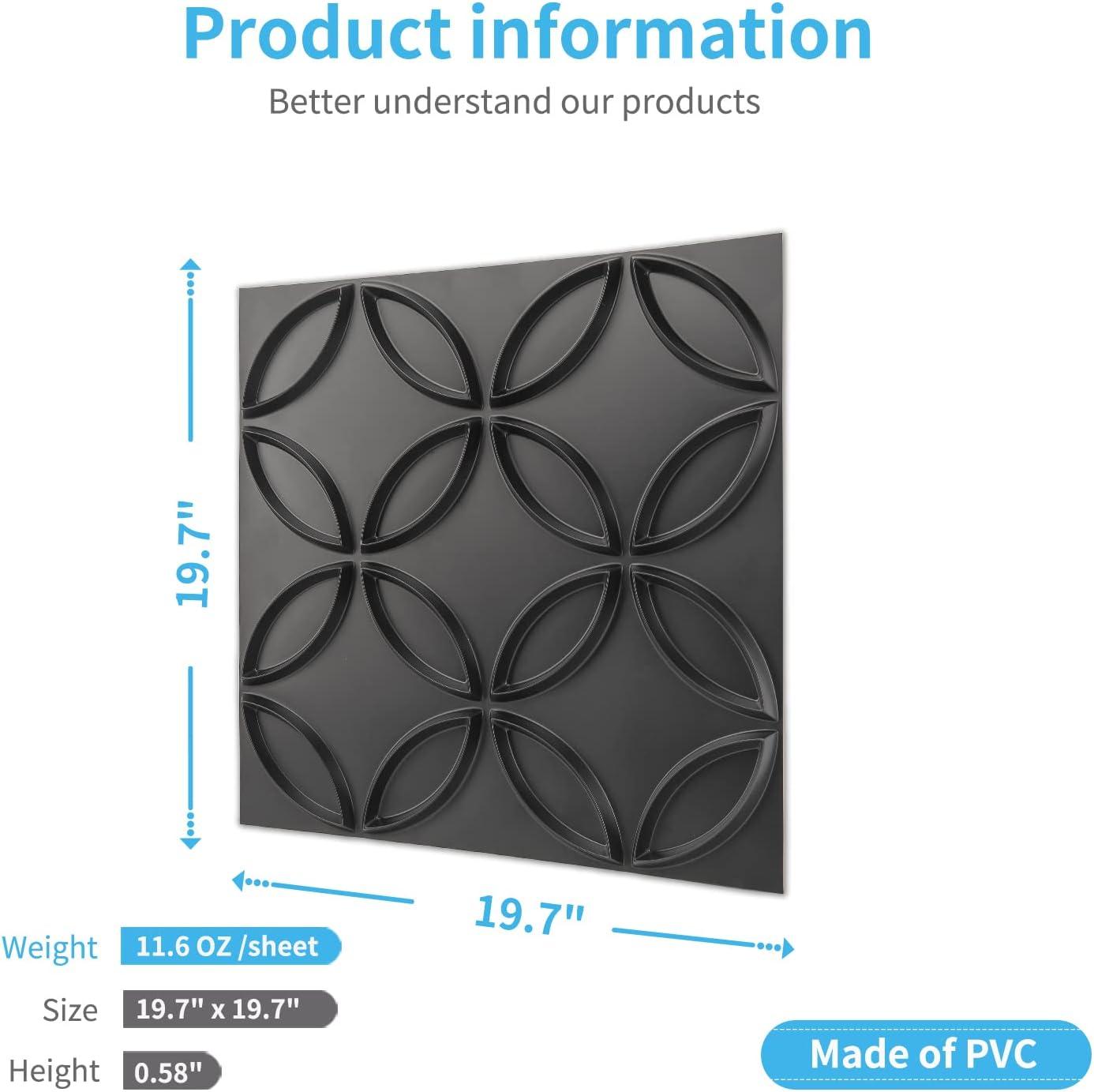 imageArt3d PVC 3D Wall Panel Interlocked Circles in Matt Black Cover 32 Sqft for Interior Ceiling and Wall Decor for Residential or Commerical 197197 A10048BKBlack