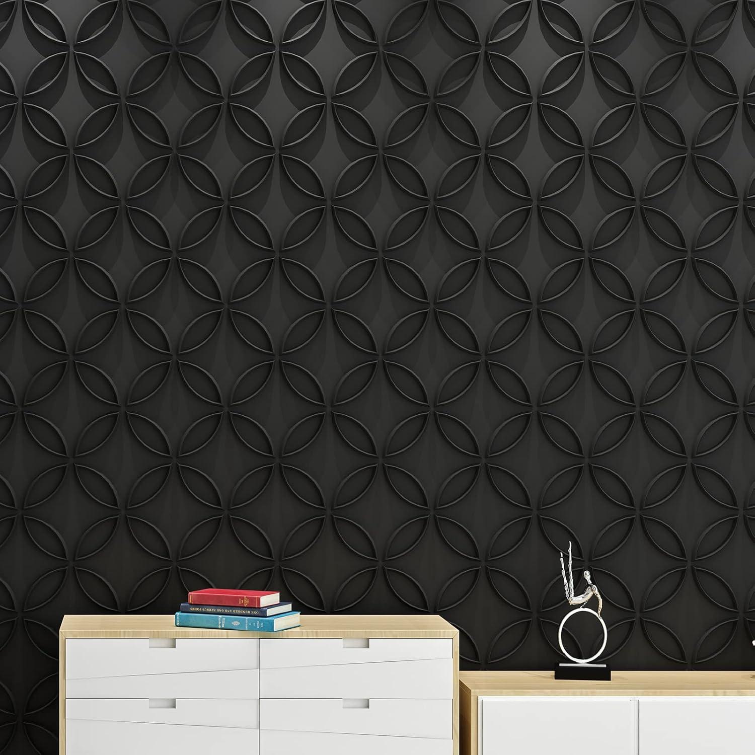 imageArt3d PVC 3D Wall Panel Interlocked Circles in Matt Black Cover 32 Sqft for Interior Ceiling and Wall Decor for Residential or Commerical 197197 A10048BKBlack