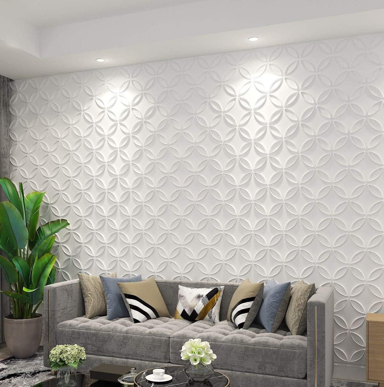 imageArt3d PVC 3D Wall Panel Interlocked Circles in Matt Black Cover 32 Sqft for Interior Ceiling and Wall Decor for Residential or Commerical 197197 A10048BKWhite