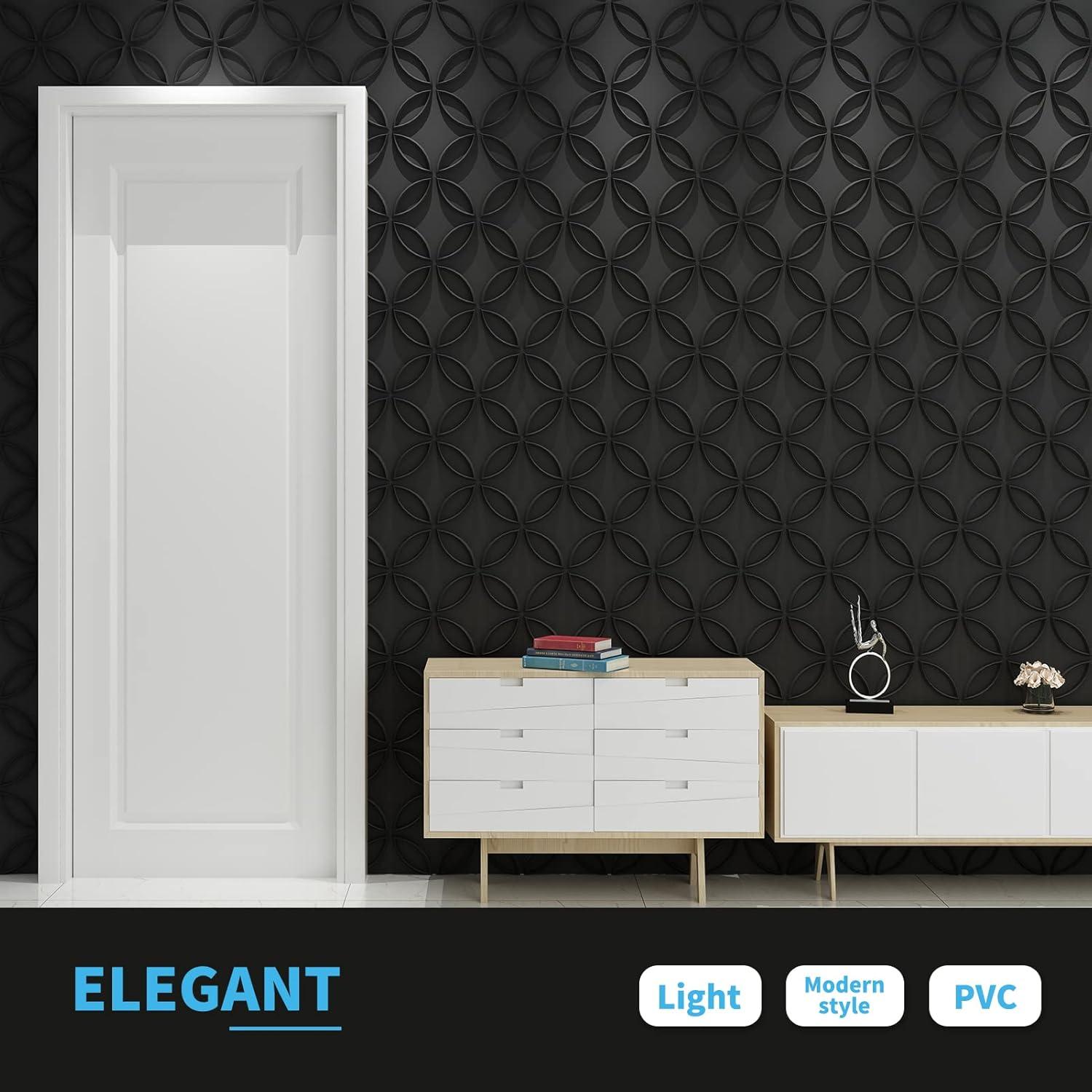 imageArt3d PVC 3D Wall Panel Interlocked Circles in Matt Black Cover 32 Sqft for Interior Ceiling and Wall Decor for Residential or Commerical 197197 A10048BKBlack