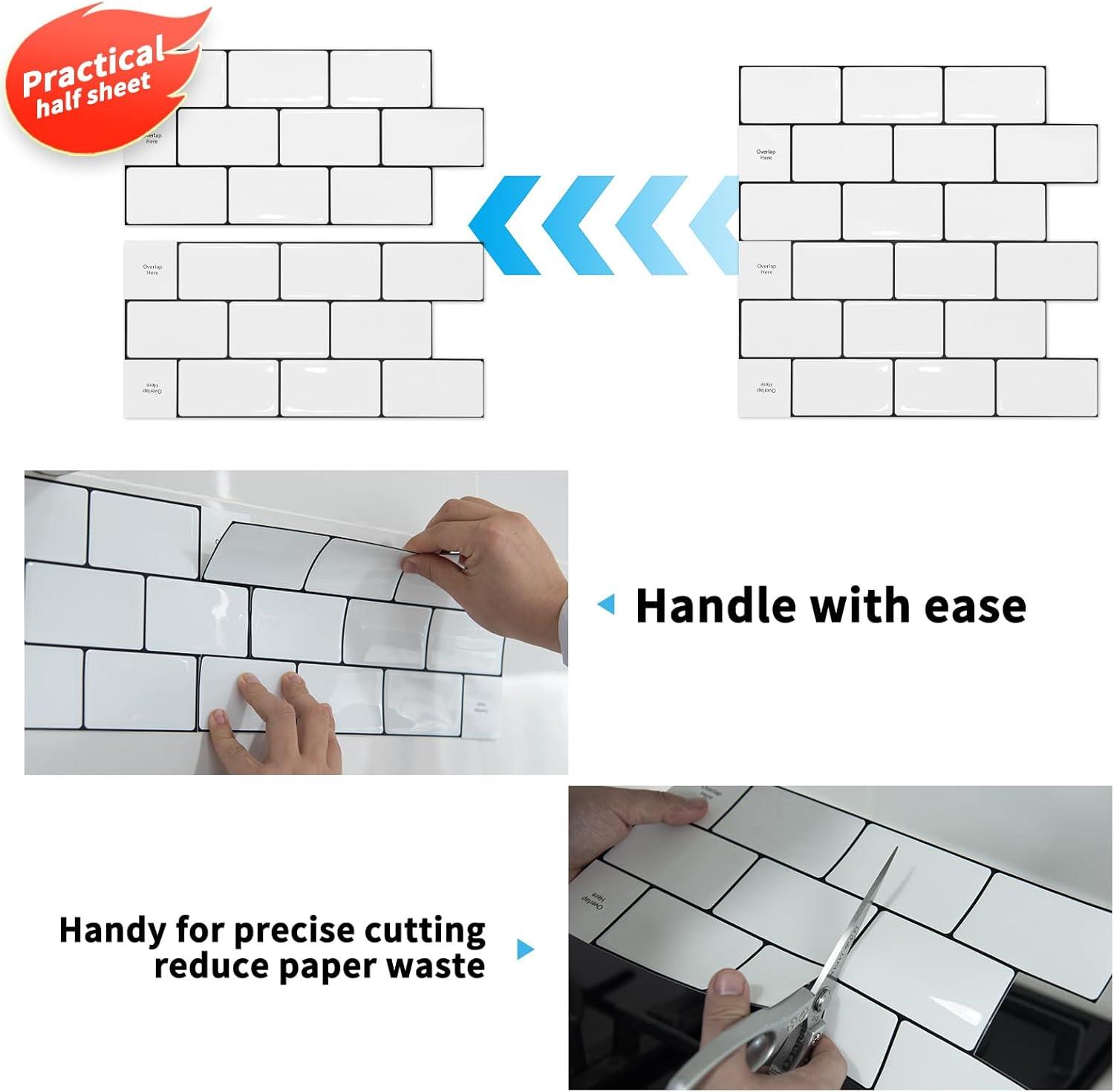 imageArt3d Peel and Stick Backsplash Tile Green for Kithchen Bathroom Laundry Room Stove RV 20Pack of 12 x 6quot SelfAdhesive Vinyl Stick On Subway TileWhite with Black Grout  1