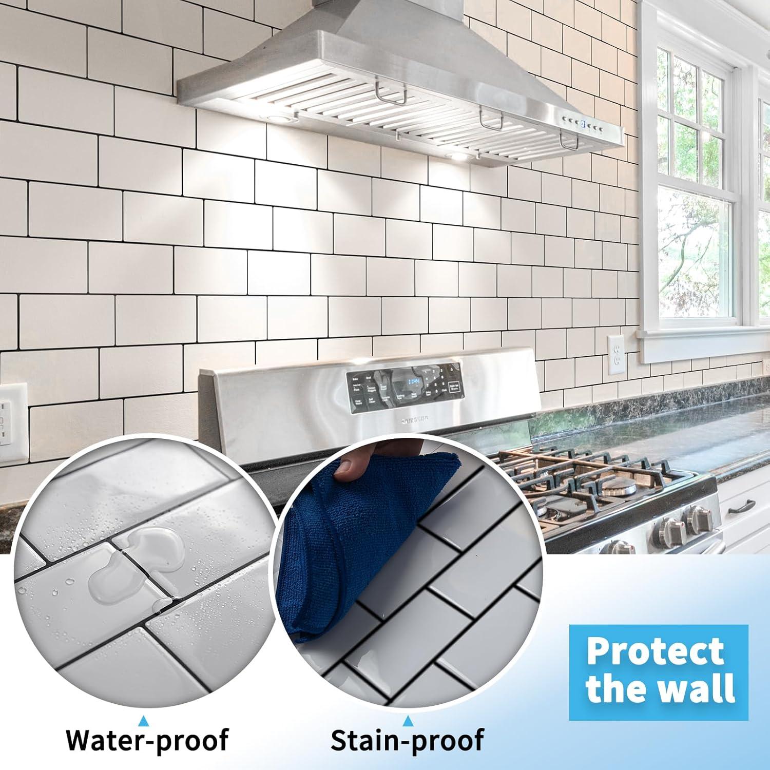 imageArt3d Peel and Stick Backsplash Tile Green for Kithchen Bathroom Laundry Room Stove RV 20Pack of 12 x 6quot SelfAdhesive Vinyl Stick On Subway TileWhite With Black Grout  2