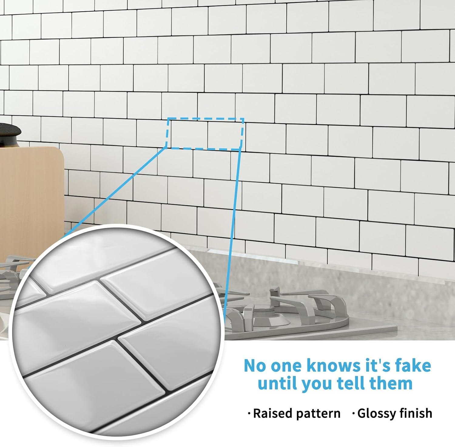 imageArt3d Peel and Stick Backsplash Tile Green for Kithchen Bathroom Laundry Room Stove RV 20Pack of 12 x 6quot SelfAdhesive Vinyl Stick On Subway TileWhite With Black Grout  2