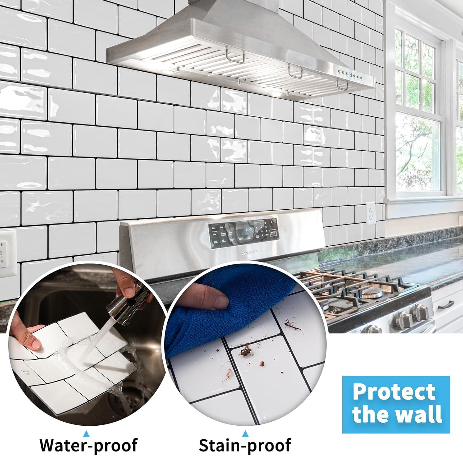 imageArt3d Peel and Stick Backsplash Tile Green for Kithchen Bathroom Laundry Room Stove RV 20Pack of 12 x 6quot SelfAdhesive Vinyl Stick On Subway TileWhite with Black Grout  1