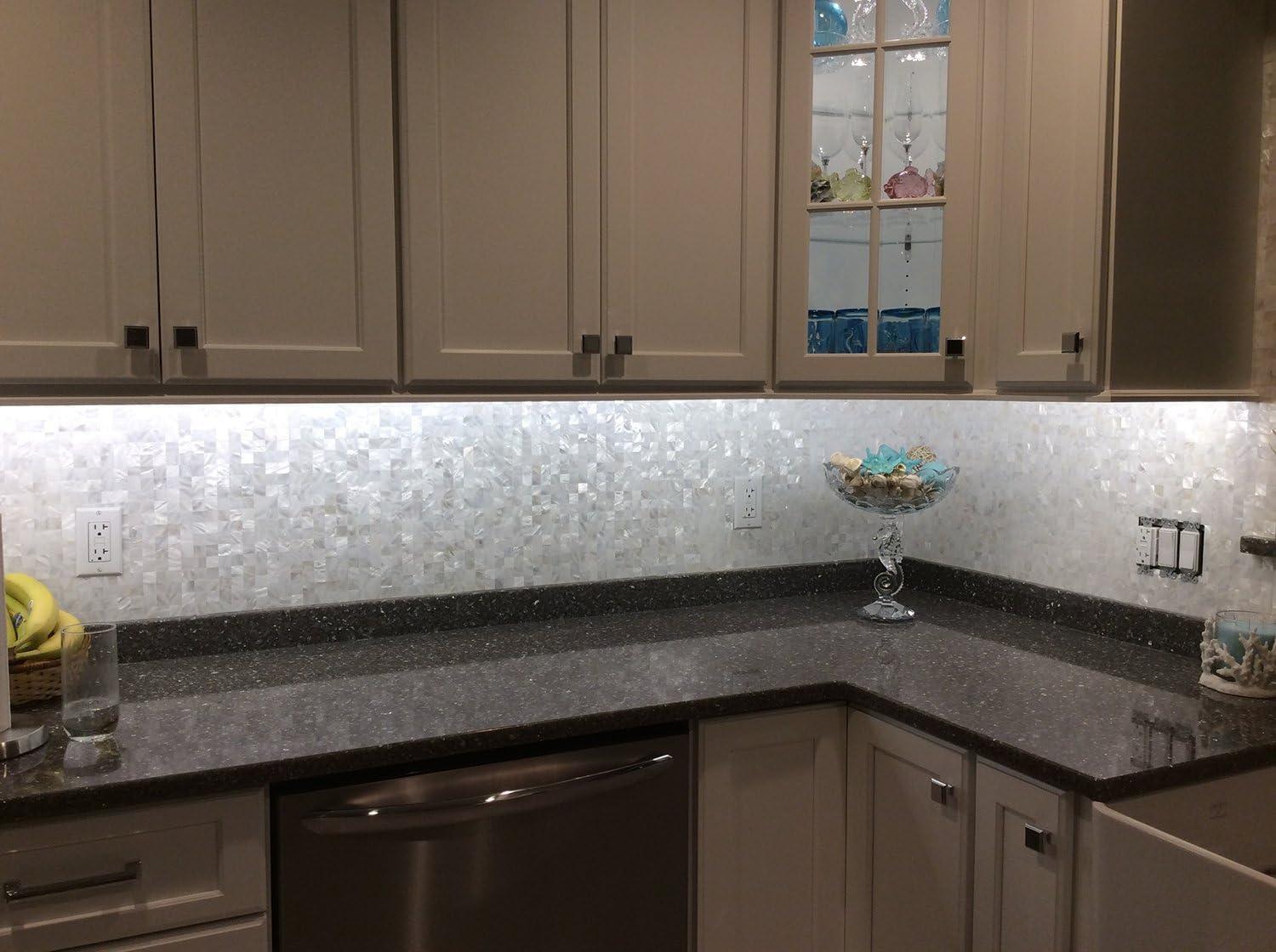 imageArt3d Peel and Stick Mother of Pearl Shell Mosaic Tile for Kitchen Backsplashes 12quot x 12quot White 6 Pack