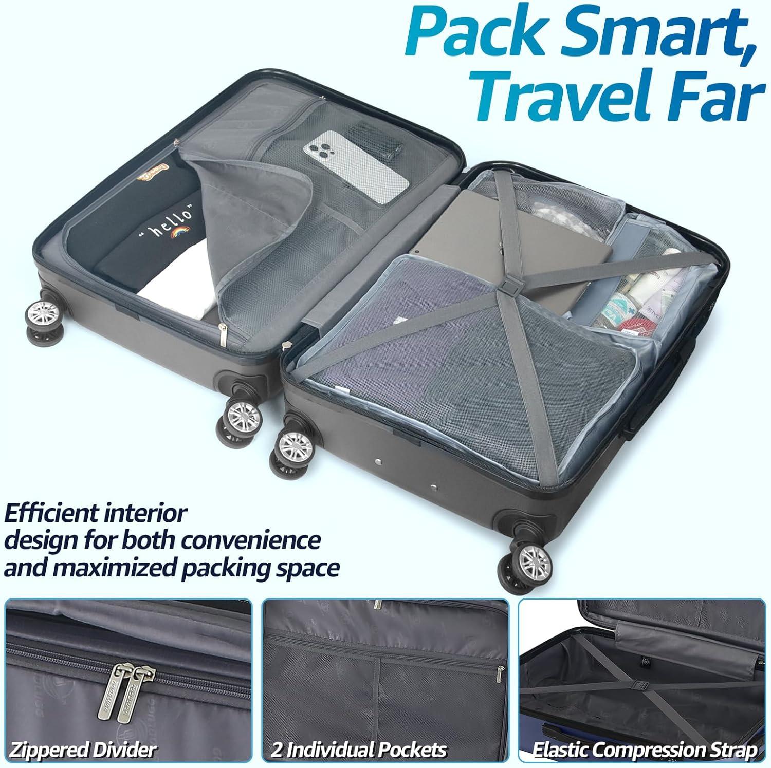 imageLuggage Set with Spinner Wheels and TSA Lock 3 Pieces Expandable Hardside Suitcase for Travel Hardshell Luggage Sets 20quot 24quot 28quot NavyBlack