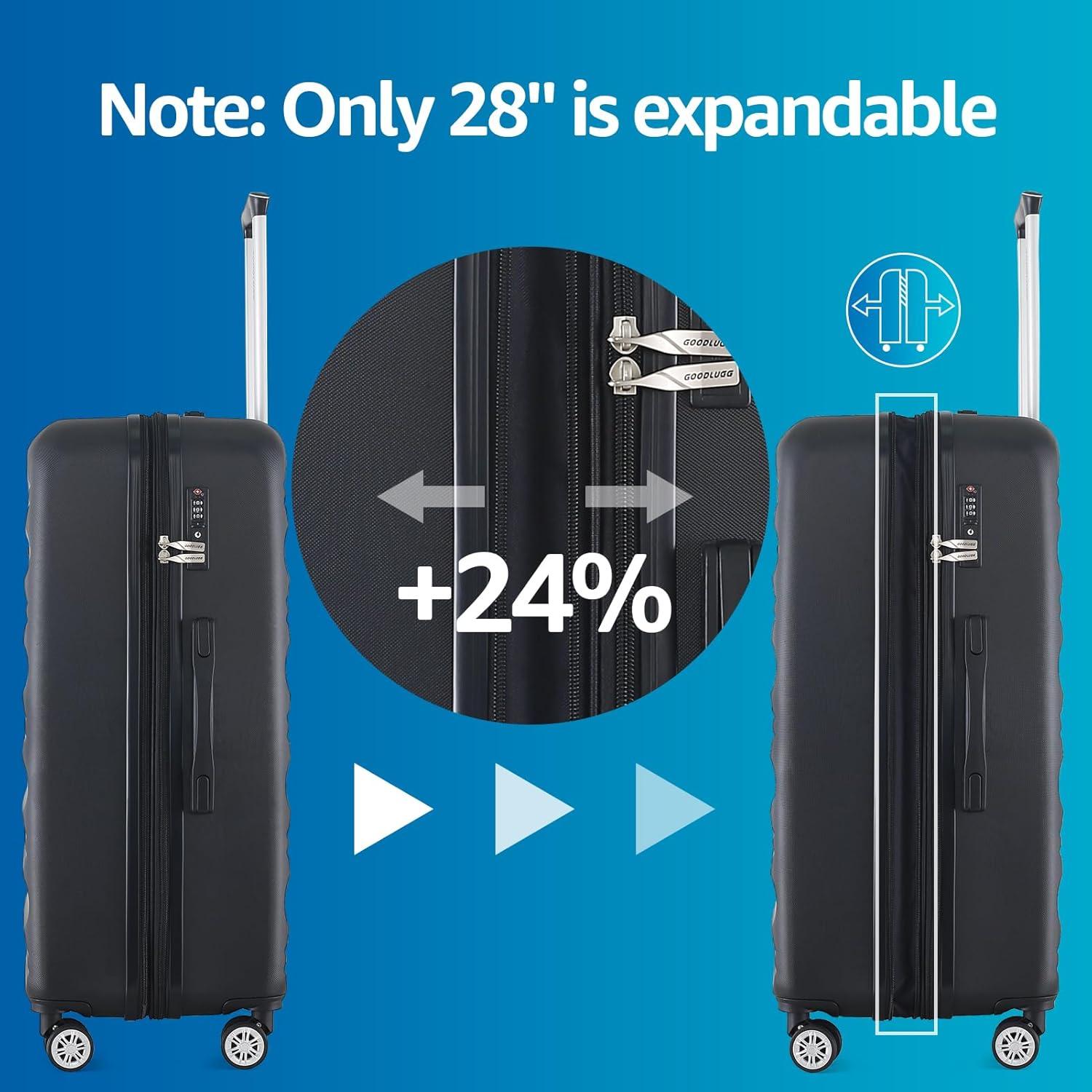 imageLuggage Set with Spinner Wheels and TSA Lock 3 Pieces Expandable Hardside Suitcase for Travel Hardshell Luggage Sets 20quot 24quot 28quot NavyBlack