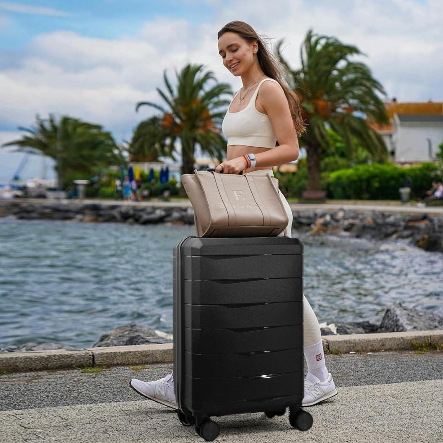 imageLuggage Set with Spinner Wheels and TSA Lock 3 Pieces Expandable Hardside Suitcase for Travel Hardshell Luggage Sets 20quot 24quot 28quot NavyBlack