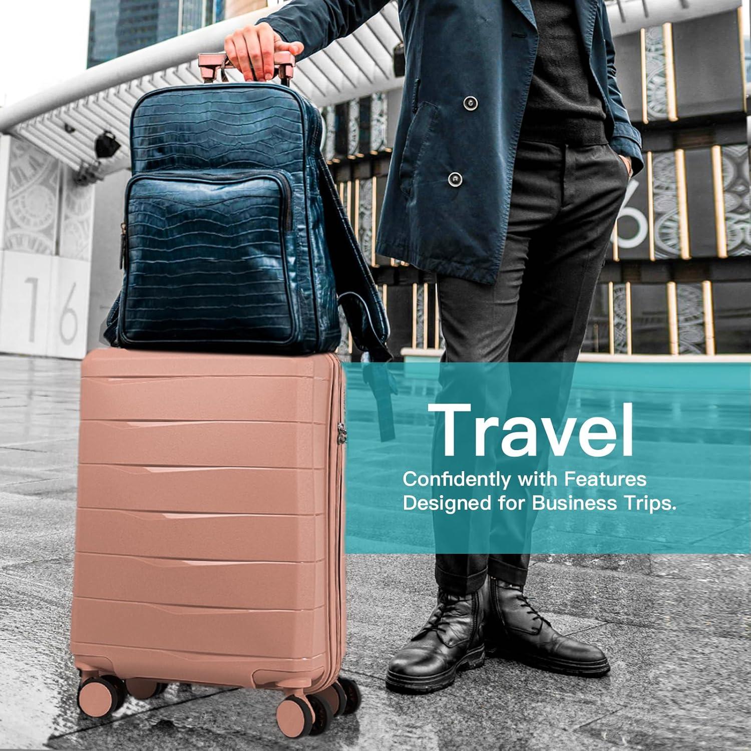 imageLuggage Set with Spinner Wheels and TSA Lock 3 Pieces Expandable Hardside Suitcase for Travel Hardshell Luggage Sets 20quot 24quot 28quot NavyCoral