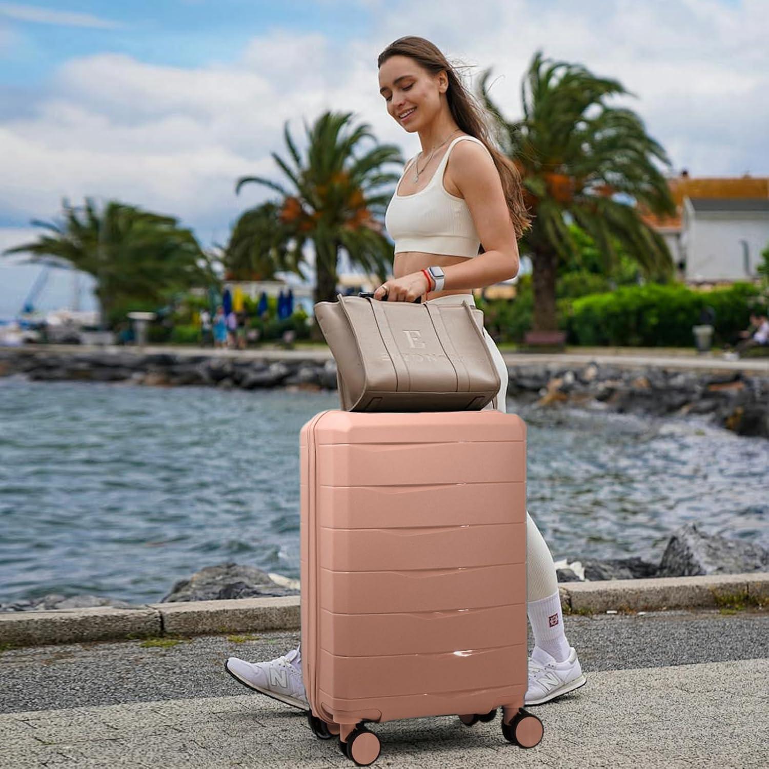 imageLuggage Set with Spinner Wheels and TSA Lock 3 Pieces Expandable Hardside Suitcase for Travel Hardshell Luggage Sets 20quot 24quot 28quot NavyCoral