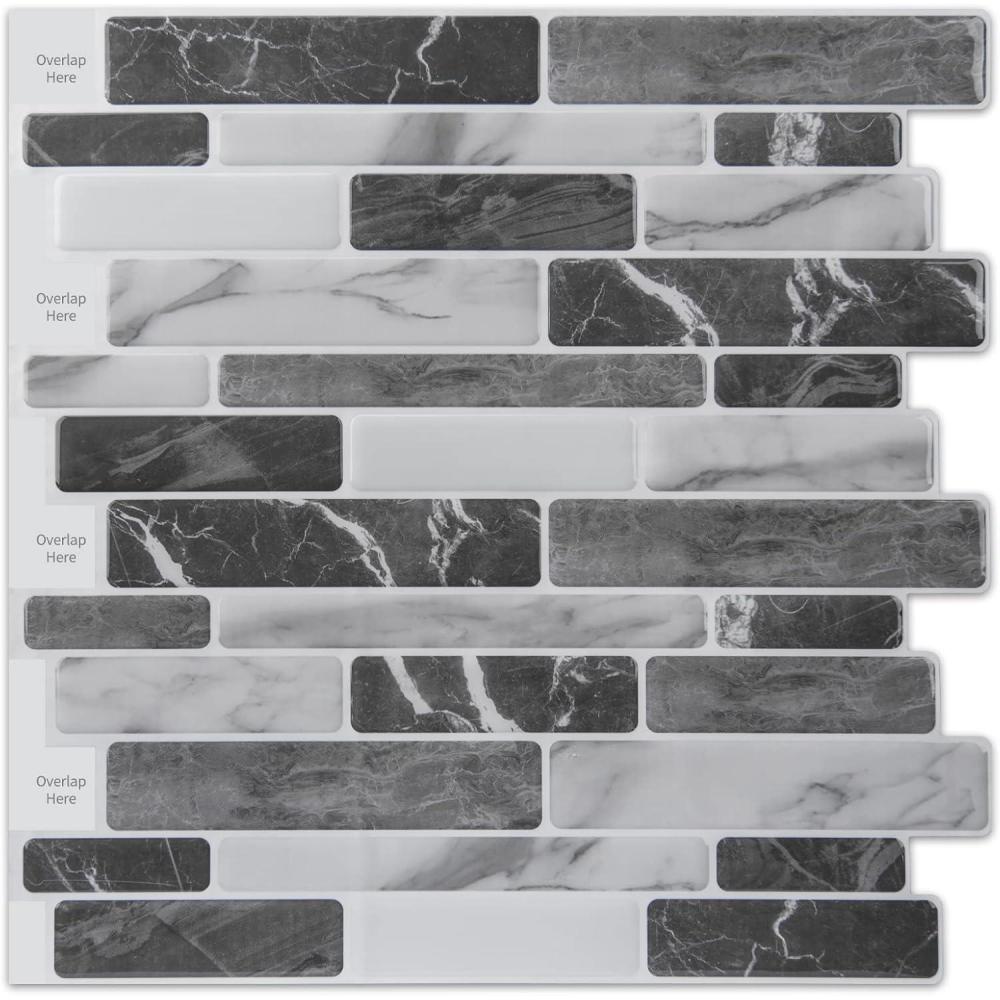 imageArt3d 10Sheet Peel and Stick Backsplash 12 in x 12in Blue Marble DesignDark Gray