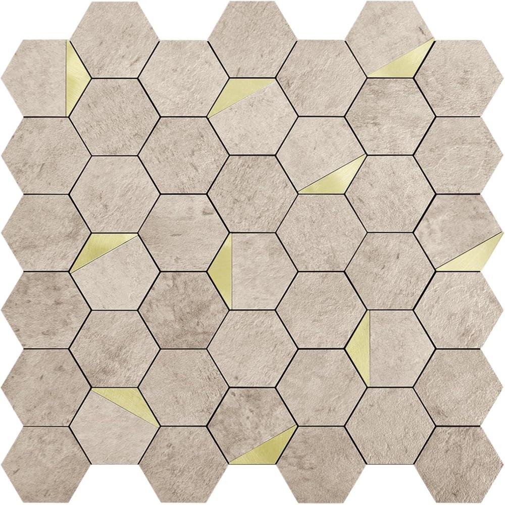 imageArt3d 10Sheet Peel and Stick Backsplash for Kitchen Dcor SelfAdhesive Tile Hexagon Mosaic TilesBrown Studded