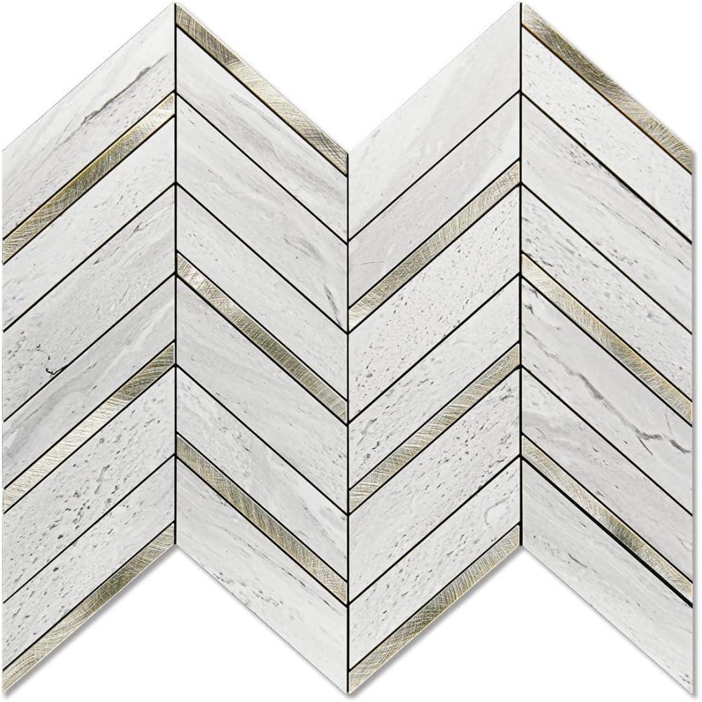 imageArt3d 10Sheet Peel and Stick Backsplash for Kitchen Dcor SelfAdhesive Tile Hexagon Mosaic TilesStone Beige Mixed Gold Metal