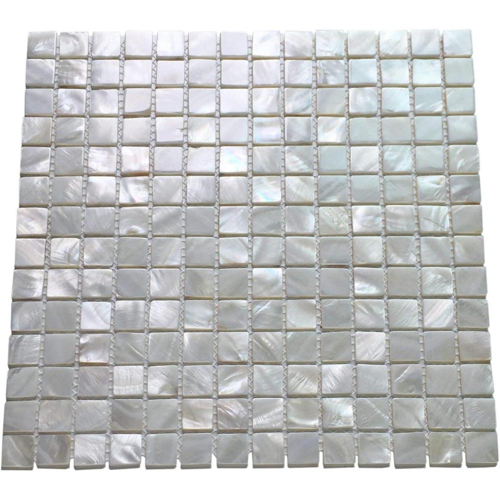imageArt3d Mother of Pearl Shell Mini Square Seamless Mosaic Tile for Kitchen Backsplash White 12quot L X 12quot WShimmer Gray