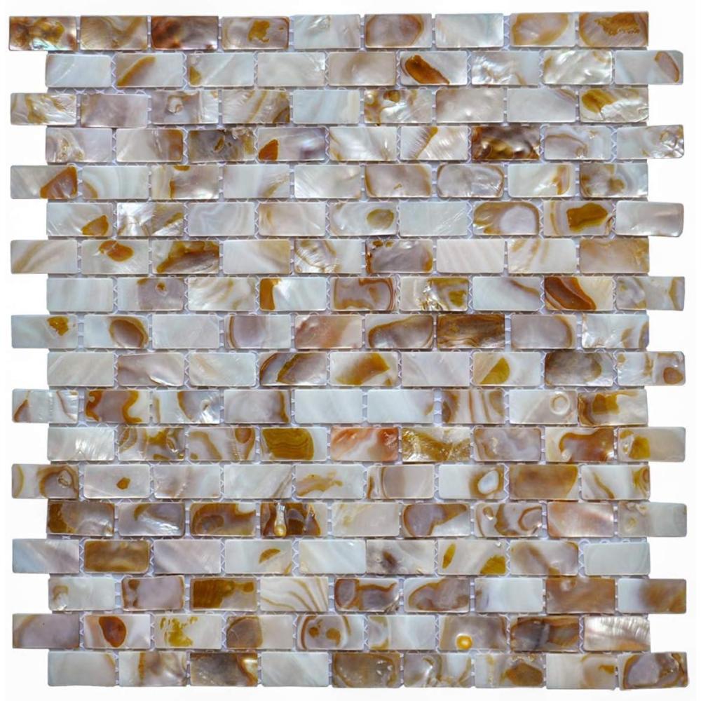 imageArt3d Mother of Pearl Shell Mini Square Seamless Mosaic Tile for Kitchen Backsplash White 12quot L X 12quot Wbrown gray  1pc