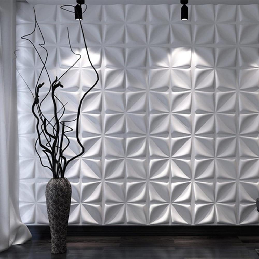 imageArt3d Navy Blue 3D Wall Panel PVC Flower Design Cover 3 Sq Meter for Interior Wall Decor in Living Room Bedroom Lobby Office Shopping MallWhite