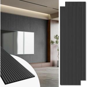 imageArt3d 2 Pack 945 x 24 inch Wood Slat Acoustic Panels for Wall ampamp Ceiling  3D Fluted Sound Absorbing Panel with Wood Finish WalnutMatte Black