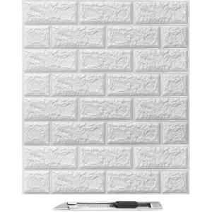 imageArt3d 30Pcs 3D Brick Wallpaper in White Faux Foam Brick Wall Panels Peel and Stick Waterproof for Bedroom Living Room and Laundry Decor 435SqFt