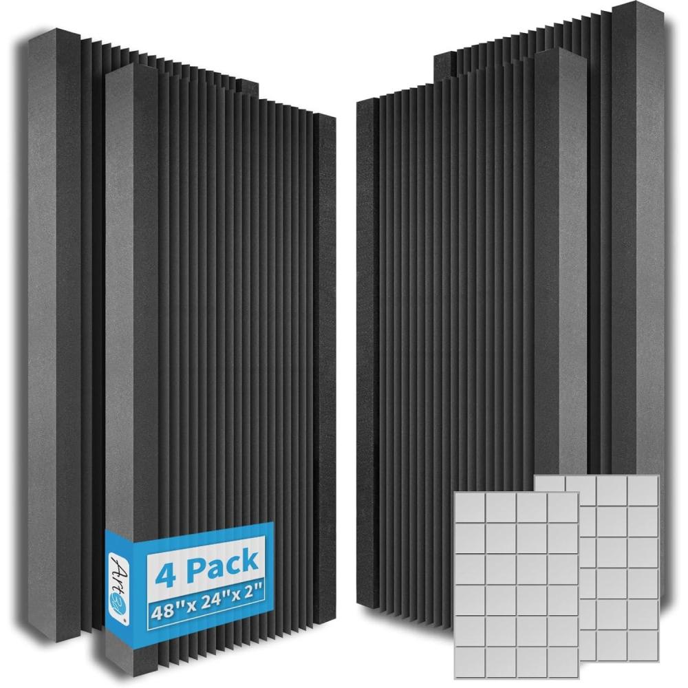 imageArt3d 10Pack Peel and Stick Acoustic Panels with Acrylic Tape  12 x 48 inches Self Adhesive Sound Absorbing Polyester Wall Panels for Home Office Studio BlackBlackfoam