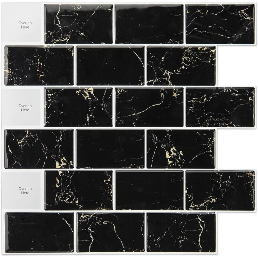 imageArt3d 10Sheet Backsplash Tile for Kitchen Peel and Stick 12quotx12quot Stick on Subway Tiles for Kitchen Bathroom Back Splashes WhiteBlack GroutBlack Marble