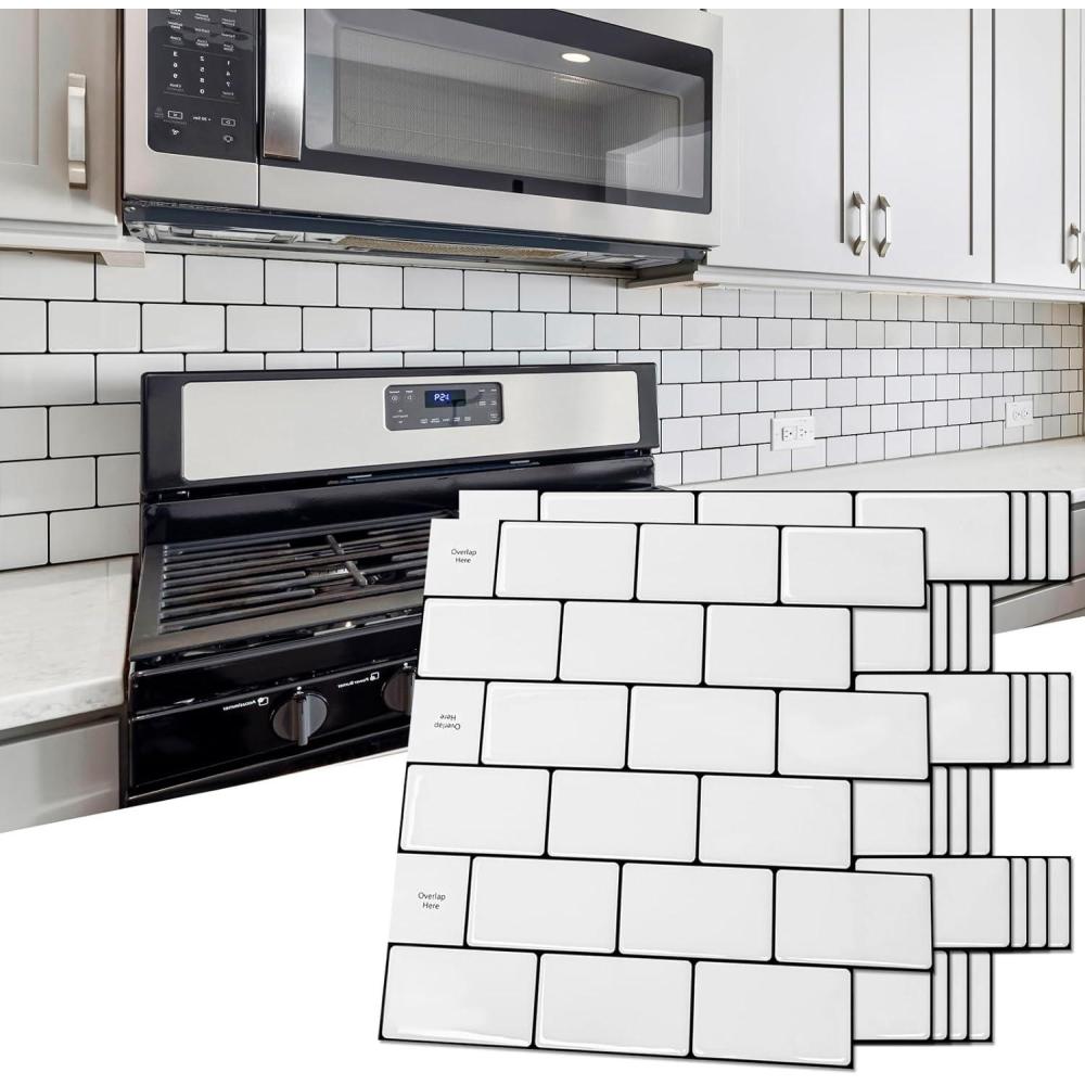 imageArt3d 10Sheet Backsplash Tile for Kitchen Peel and Stick 12quotx12quot Stick on Subway Tiles for Kitchen Bathroom Back Splashes WhiteBlack GroutWhiteblack Grout