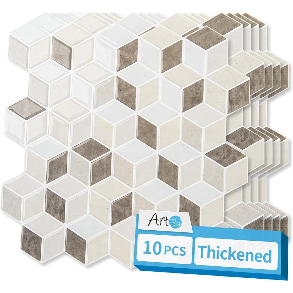 imageArt3d 10Sheet Peel and Stick Backsplash Tiles 12x12 Inch SelfAdhesive 3D Wall Tiles for Kitchen Bathroom Countertop  Thickened Waterproof Design Light BrownLight Brown