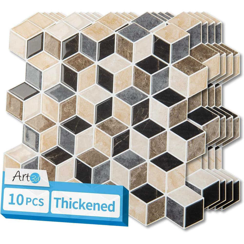 imageArt3d 10Sheet Peel and Stick Backsplash Tiles 12x12 Inch SelfAdhesive 3D Wall Tiles for Kitchen Bathroom Countertop  Thickened Waterproof Design Light BrownEspresso Brown