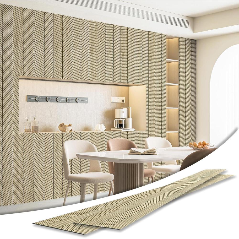 imageArt3d 4Pack GlueOn Herringbone Wainscoting Panel for Interior Wall Decor  104 x 12 Inch Polystyrene Ultralight Slim Slat Wall Panels for Living Room Bedroom MahoganyOak