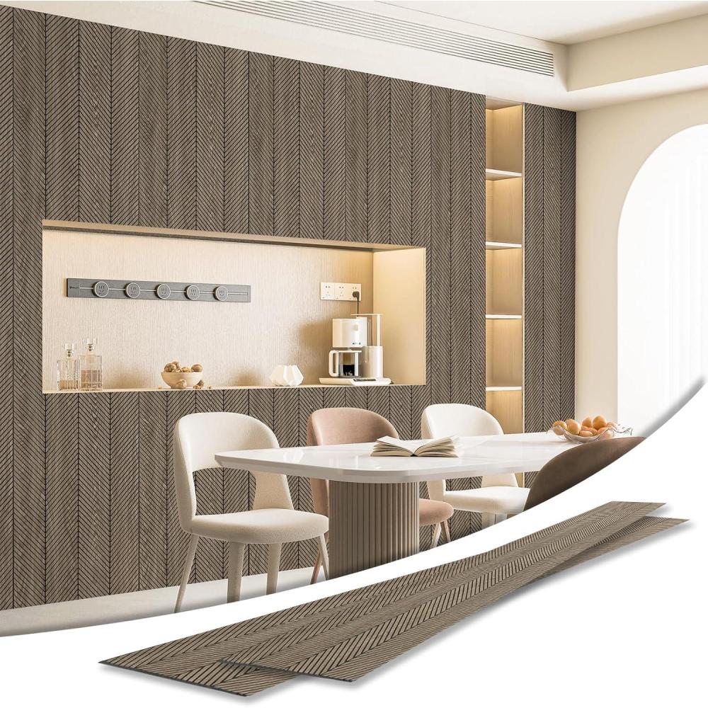 imageArt3d 4Pack GlueOn Herringbone Wainscoting Panel for Interior Wall Decor  104 x 12 Inch Polystyrene Ultralight Slim Slat Wall Panels for Living Room Bedroom MahoganyMahogany