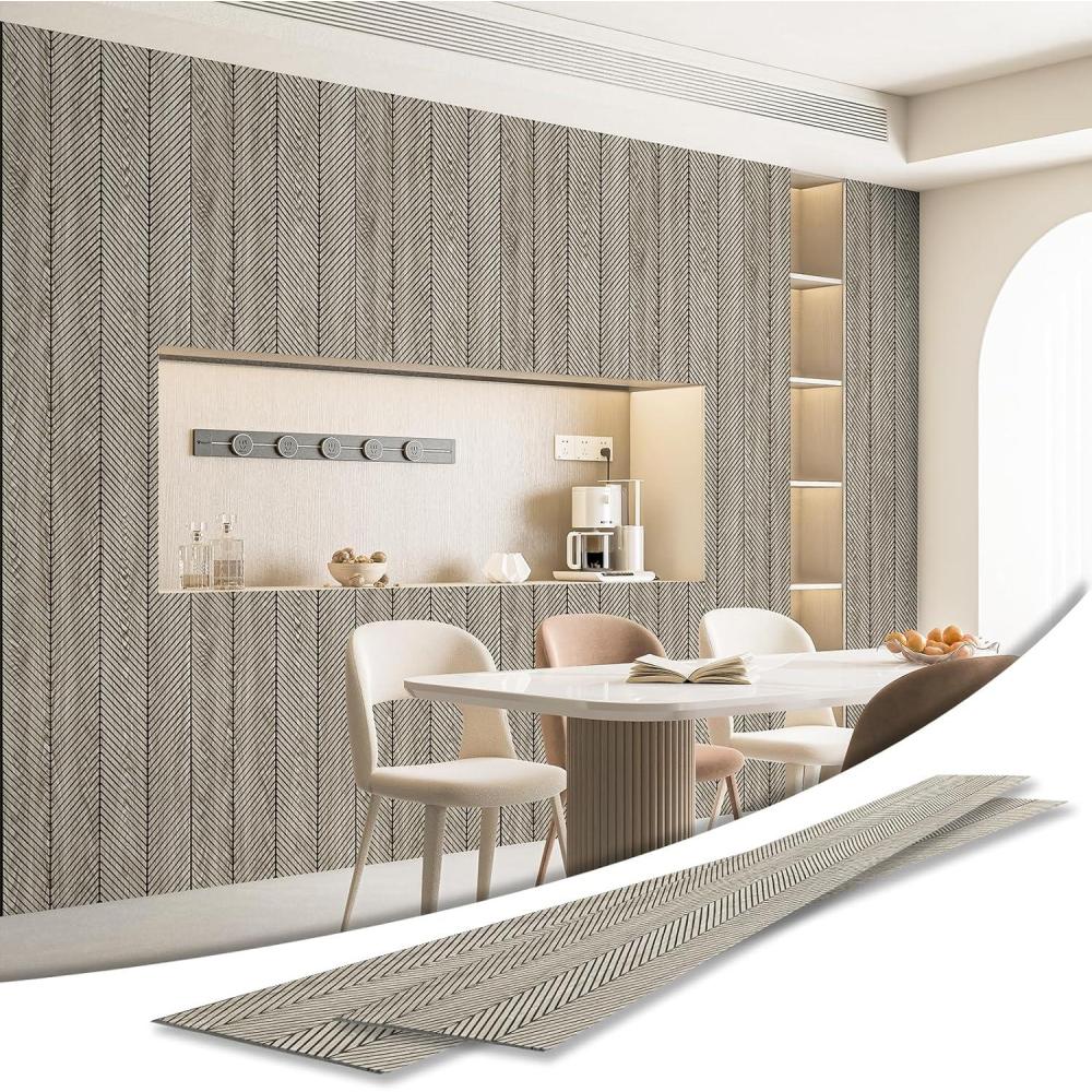imageArt3d 4Pack GlueOn Herringbone Wainscoting Panel for Interior Wall Decor  104 x 12 Inch Polystyrene Ultralight Slim Slat Wall Panels for Living Room Bedroom MahoganyAshtree