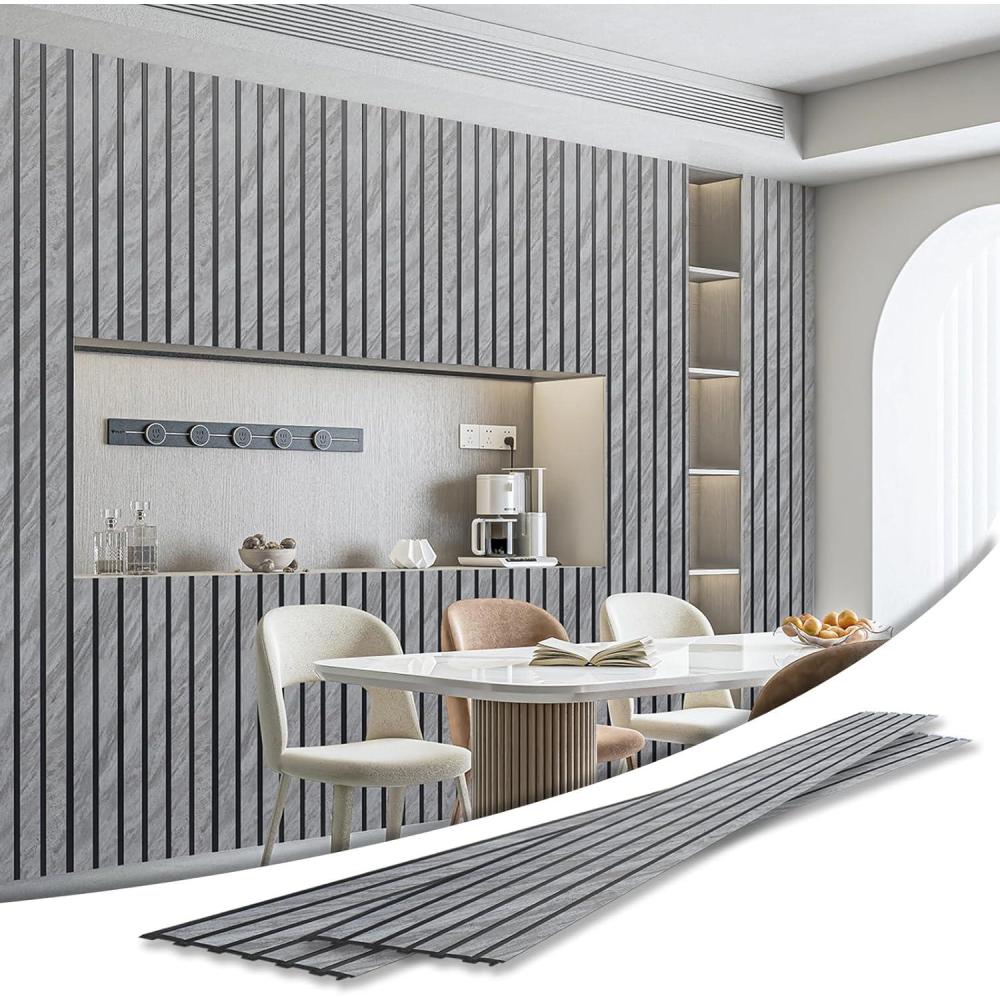 imageArt3d 4Pack GlueOn Herringbone Wainscoting Panel for Interior Wall Decor  104 x 12 Inch Polystyrene Ultralight Slim Slat Wall Panels for Living Room Bedroom MahoganyGranite