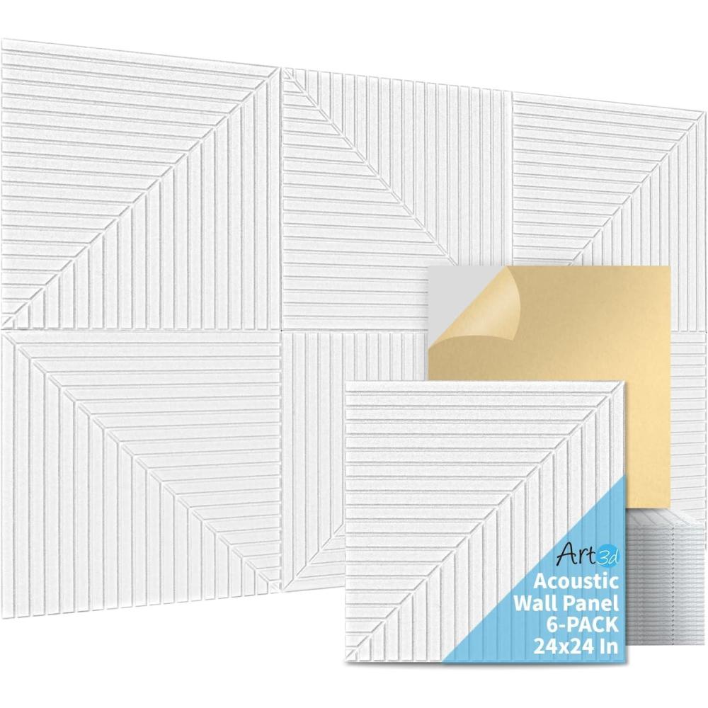 imageArt3d 6Pack SelfAdhesive Acoustic Wall Panels for Home Dcor 24 x 24 Inch Soundproofing Panels for Office Studio Bedroom  High Noise Absorption Polyester Fiber CamelWhite