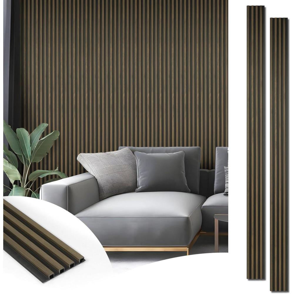 imageArt3d 8Pack WPC Wood Slat Wall Panel for Interior Dcor 3D Wood Fluted Acoustic Wall Paneling for Living Room Bedroom Home ampamp Office Accent Decor  96 x 6 Inch WalnutEbony