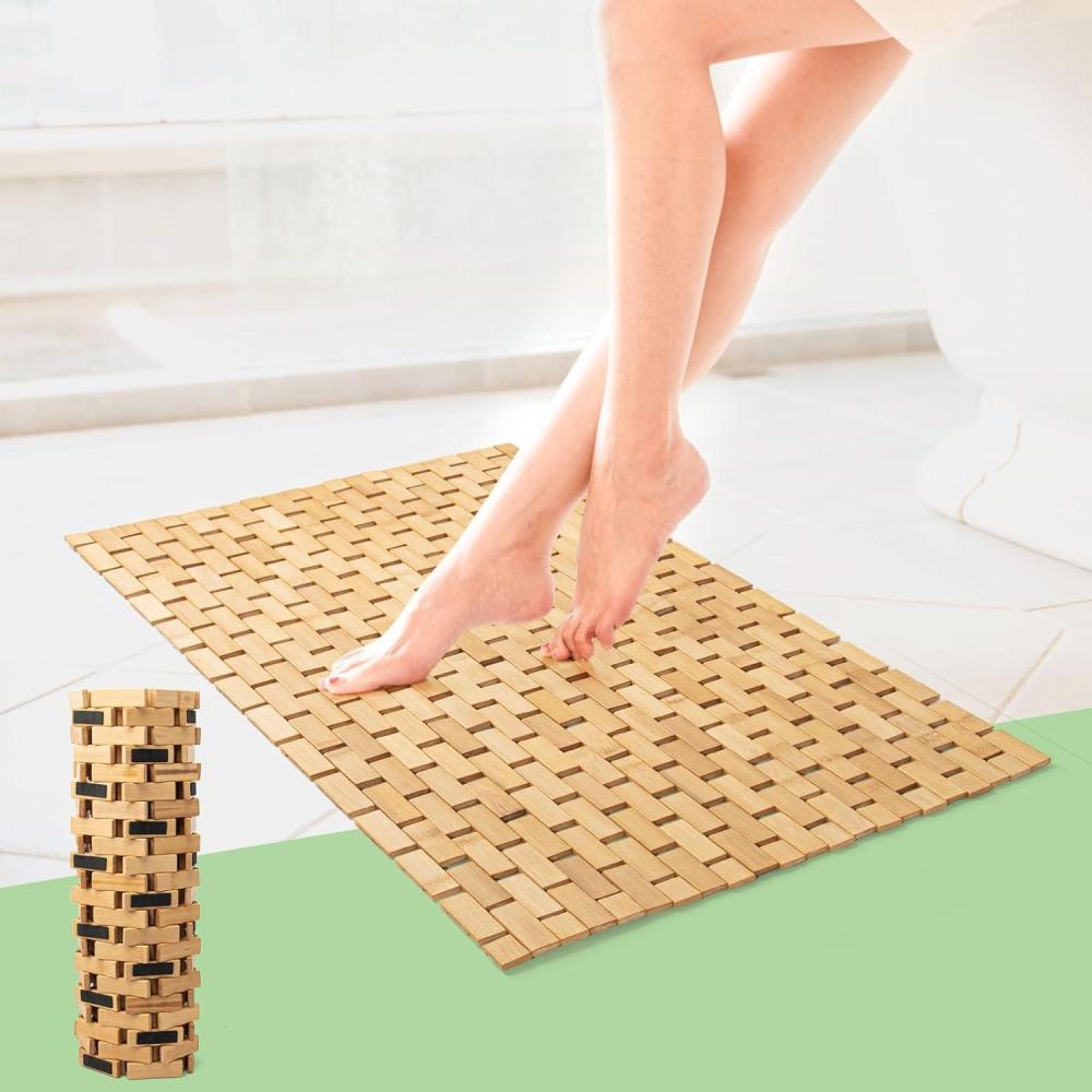 imageArt3d Bamboo Shower Mat for Bathroom Sauna Spa or Outdoor Use NonSlip 24x16 Inch Natural Teak Floor Mat WaterResistant Bath Accessory for Shower Poolside or Wet Surfaces236 x 165 Rectangular
