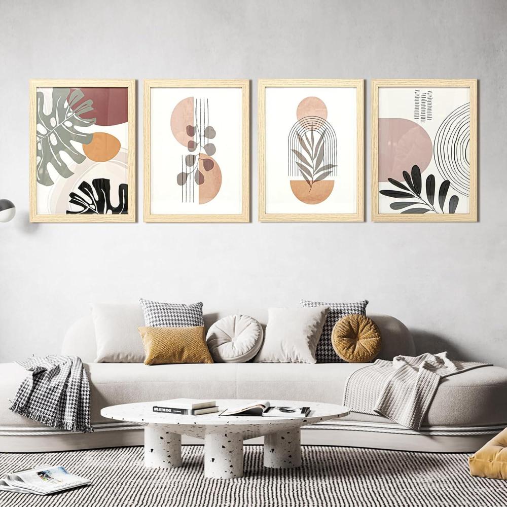 imageArt3d Framed Wall Art Set of 4 for Wooded Aesthetic Wall Decor for Living room Kitchen Hallway Bedroom Green Plant Picture Frame Neutral Botanical Wall PrintsBeige