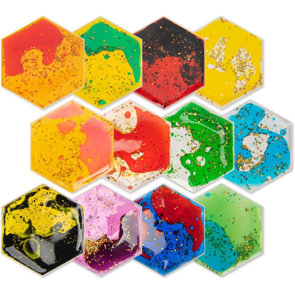 imageArt3d Hexagon Sensory Fidget Liquid Motion Tiles for Kids Toddler Teens  Interactive Soft Gel Liquid Play Mats for Home Schools Playrooms MultiPack of 3 TilesMulticoloured  Style 6