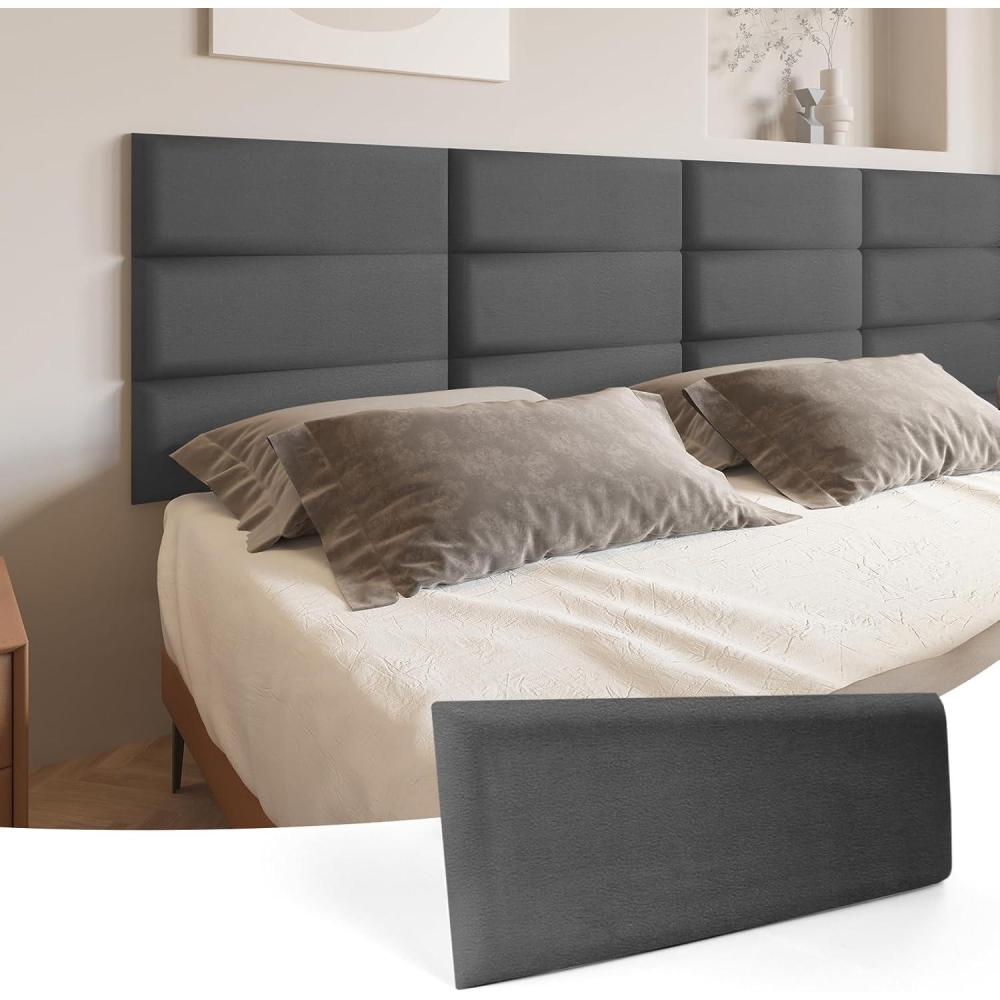 imageArt3d Peel and Stick Headboard for King Full and Queen in Velvet Smoky Gray Pack of 12 Panels Sized 984quot x 2362quot Soundproof Wall Panels 3D Upholstered Wall PanelVelvet Smoky Gray