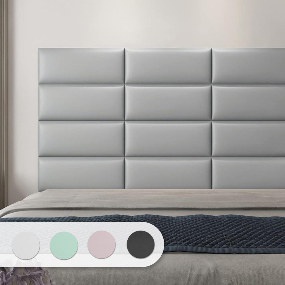 imageArt3d Peel and Stick Headboard for King Full and Queen in Velvet Smoky Gray Pack of 12 Panels Sized 984quot x 2362quot Soundproof Wall Panels 3D Upholstered Wall PanelGray