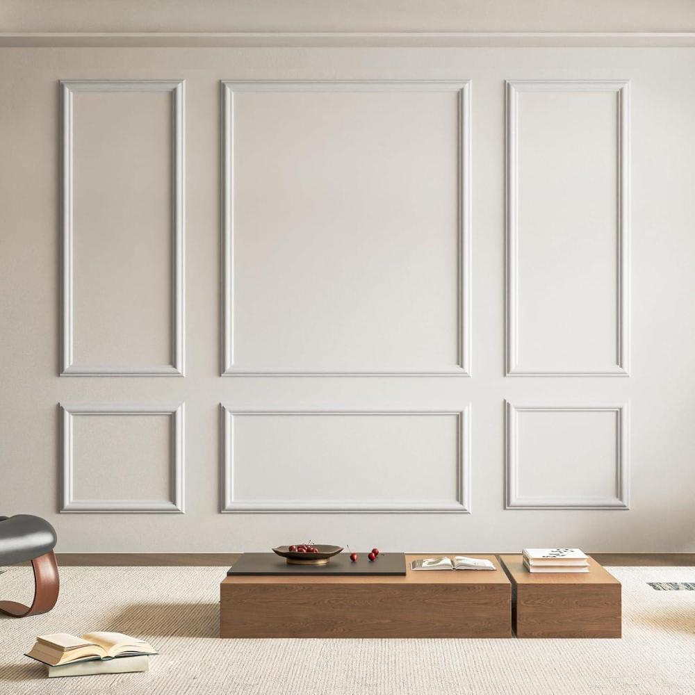 imageArt3d PreCut Wall Molding Set of 6 pcs ReadytoAssemble Wainscoting Panels for Interior Wall Dcor Living Room Bedroom Accent Wall  Installed with Glue 3 Top 3 BottomWhite Style 1